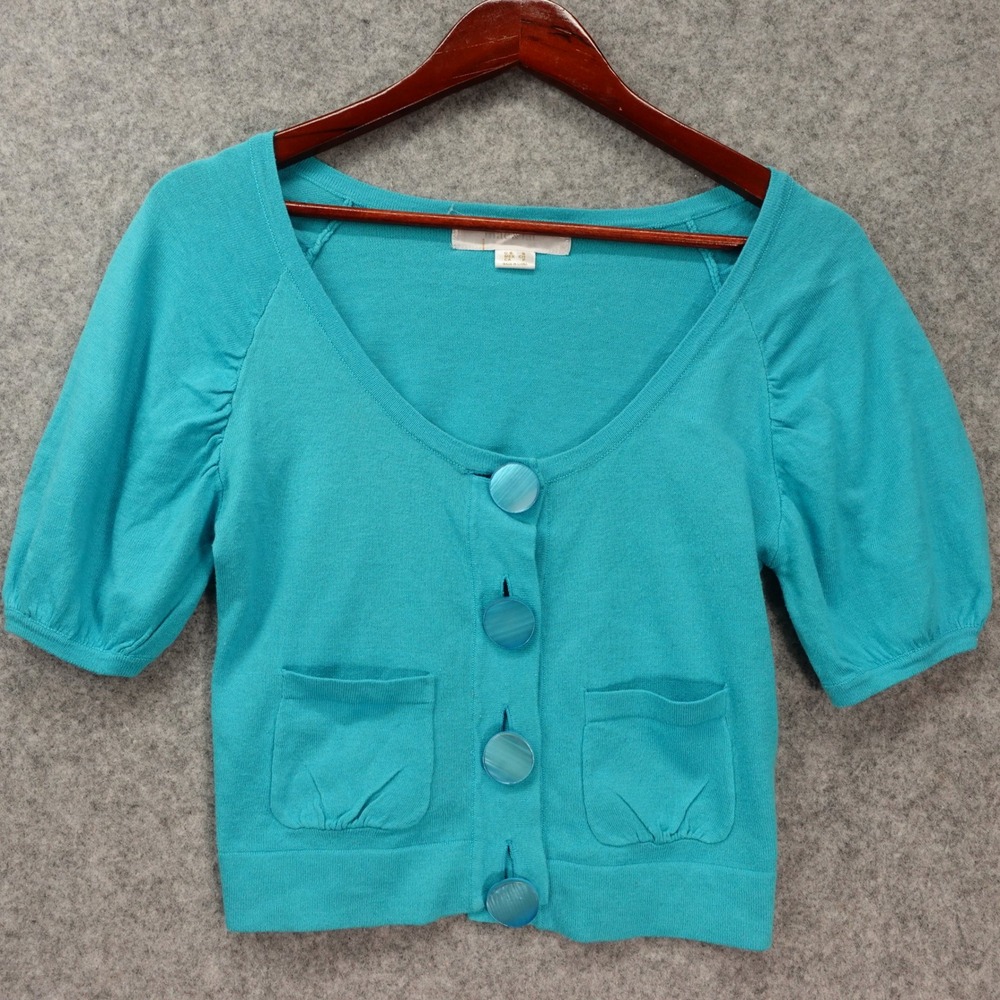 Vintage Aqua Cardigan Sweater Top Women SMALL Blue Retro 1950s Rockabilly Crop